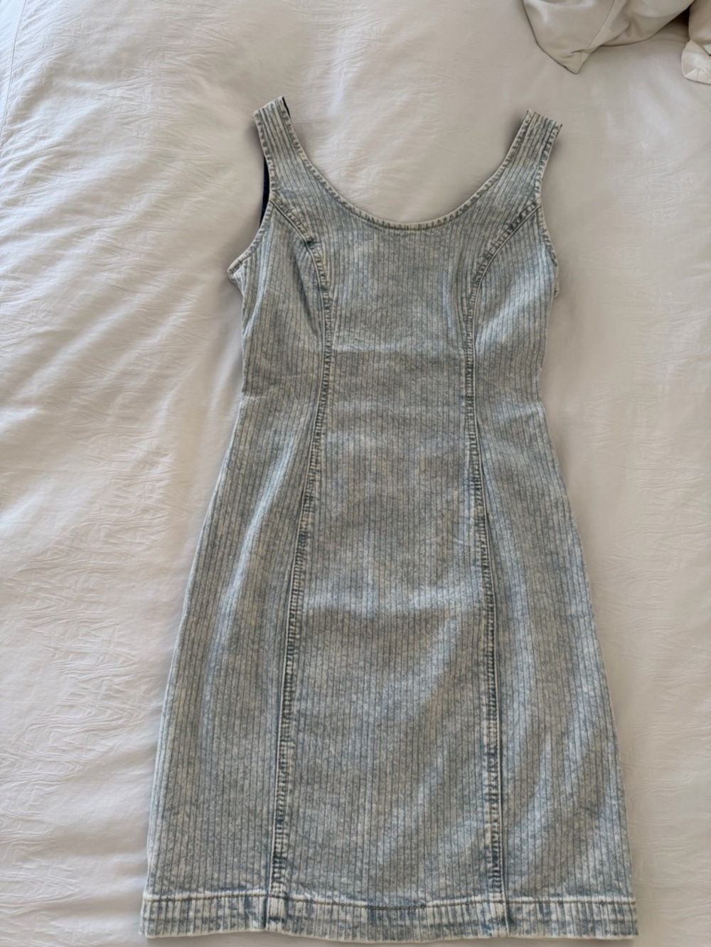 Guess Light Gray Ribbed Denim Mini Dress